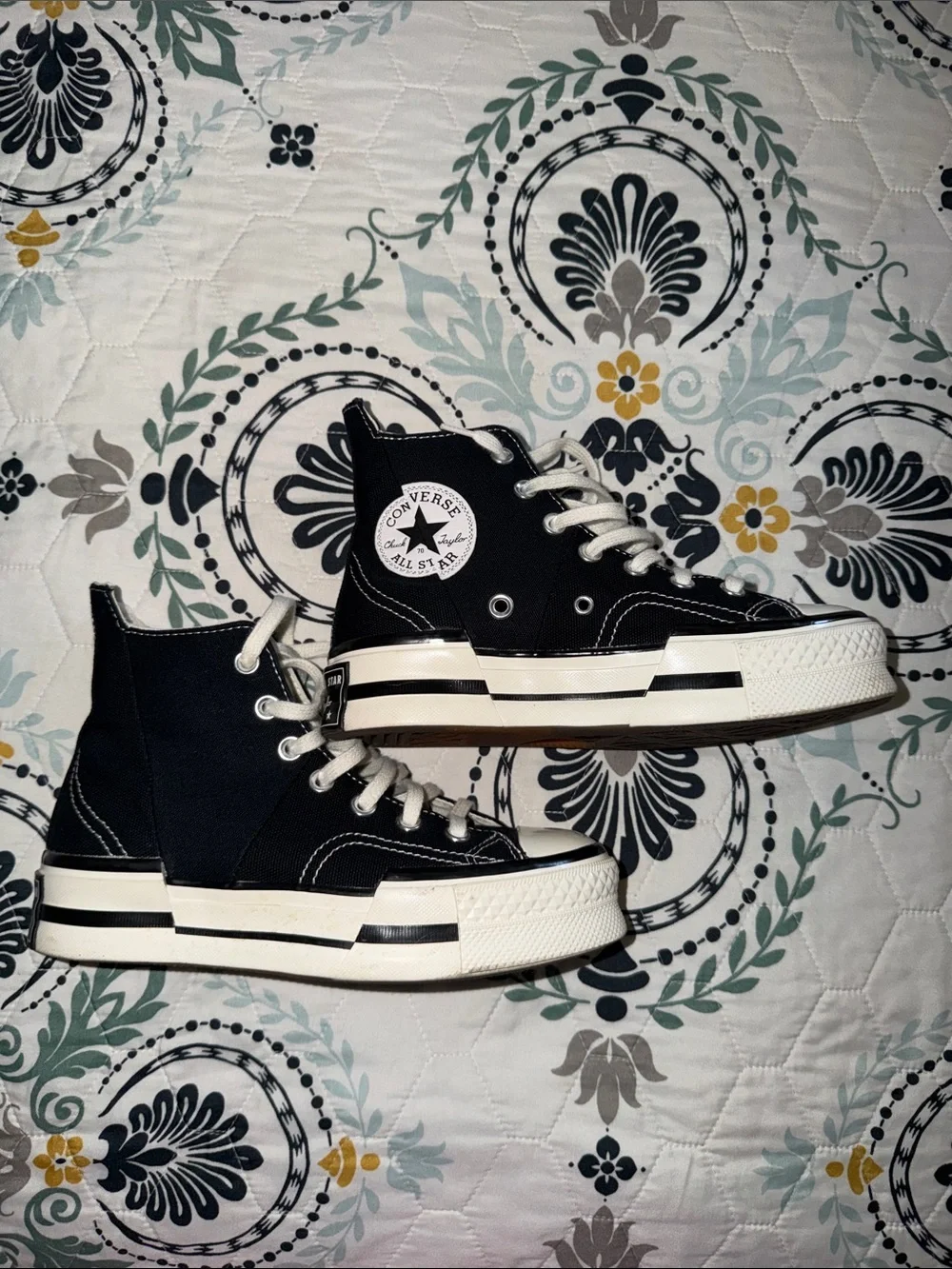 Converse Kids Black High Top Platform Sneakers with White Accents